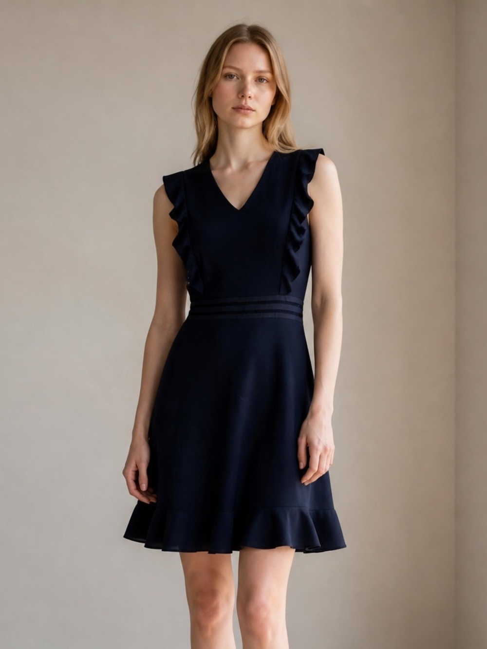 Banana Republic Black Ruffle Trim Fit & Flare Dress Size 10 NWT Cocktail Career